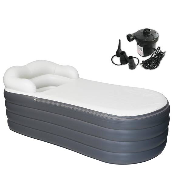 Aufblasbare Einweichbadewanne für Erwachsene, große tragbare Eisbadewanne, Spa, Einweichwanne mit Reißverschlussabdeckung, entworfen mit Kopfstütze, Getränkehalter (Luftpumpe im-168x76x68cm)