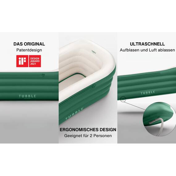 Tubble® Royale Badewanne Aufblasbar Emerald Green 255 Liter - Faltbare Badewanne für Erwachsene bis 188 cm, Aufbau in 1min, Für Indoor und Outdoor, Home Spa & Eisbad