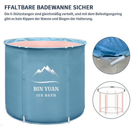 B&Y Ice Bath Tub, 262L Cold Plunge Bathtub für Erwachsene, 70cm Ø Portable Cold Tub für Sportler, Freistehende Spa Wanne für Kaltwassertherapie