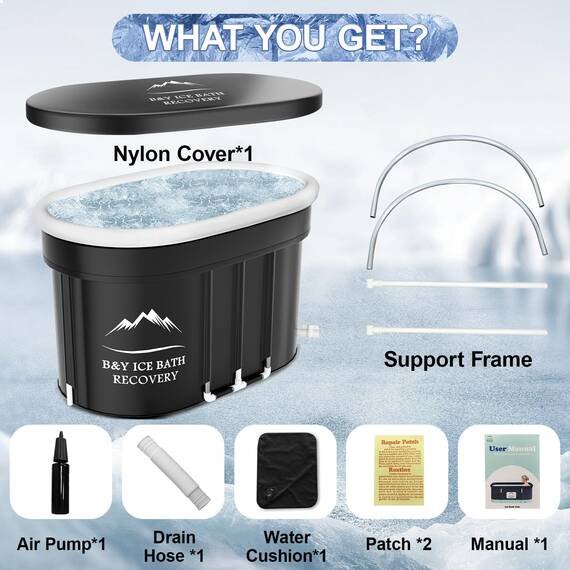 B&Y Ovales Eisbad, Faltbare Badewanne Erwachsene, Isolierte Eistonne für Innen und Außenbereich, Kältetherapie für Sportler Athleten, Ice Bath/Cold Plunge für Zuhause (Schwarz 100x65x65cm)