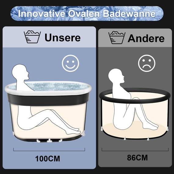 B&Y Ovales Eisbad, Faltbare Badewanne Erwachsene, Isolierte Eistonne für Innen und Außenbereich, Kältetherapie für Sportler Athleten, Ice Bath/Cold Plunge für Zuhause (Schwarz 100x65x65cm)
