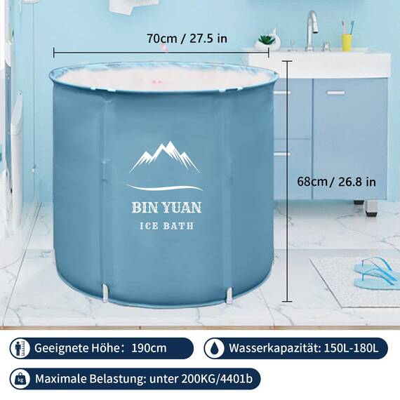 B&Y Ice Bath Tub, 262L Cold Plunge Bathtub für Erwachsene, 70cm Ø Portable Cold Tub für Sportler, Freistehende Spa Wanne für Kaltwassertherapie