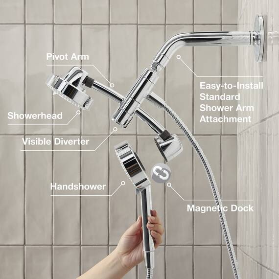 KOHLER 23218-CP Awaken 2-in-1 Multifunktions-Dusch-Kombi-Set, Duschkopf und Handbrause-Set, 2,5 GPM, poliertes Chrom