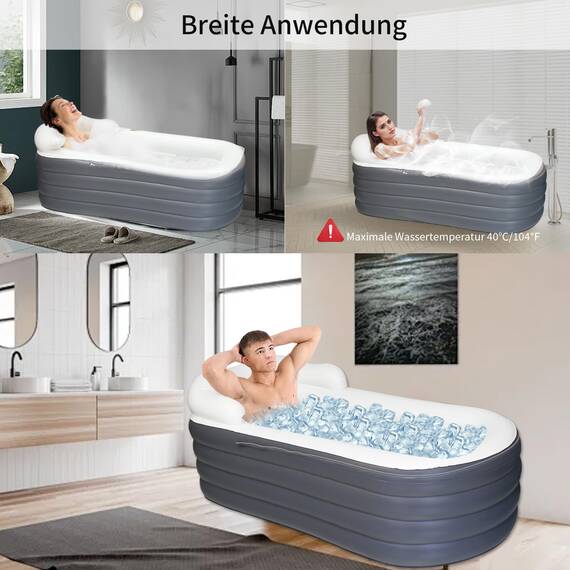 Aufblasbare Einweichbadewanne für Erwachsene, große tragbare Eisbadewanne, Spa, Einweichwanne mit Reißverschlussabdeckung, entworfen mit Kopfstütze, Getränkehalter (Luftpumpe im-168x76x68cm)