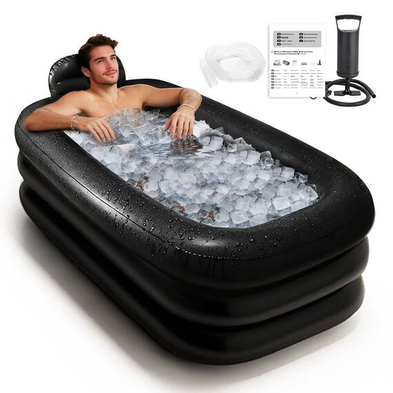 Nevife Aufblasbare Badewanne für Damen und Herren – Geräumig & tief zum Entspannen – Faltbare Spa-Wanne mit Handpumpe – Für Zuhause, Terrasse & Mietwohnungen – Dunkelgrau 160x90cm