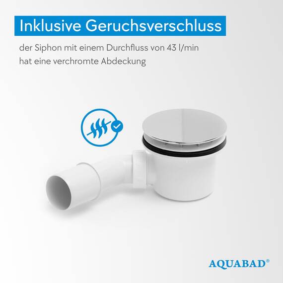 AQUABAD Duschwanne/Duschtasse | Komplettset Forta Plus mit LeakProtect Technologie Smooth White 70x70cm Quadrat | inkl. Ablaufgarnitur/Siphon Alcadran A49CR