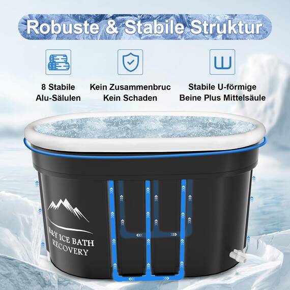 B&Y Ovales Eisbad, Faltbare Badewanne Erwachsene, Isolierte Eistonne für Innen und Außenbereich, Kältetherapie für Sportler Athleten, Ice Bath/Cold Plunge für Zuhause (Schwarz 100x65x65cm)