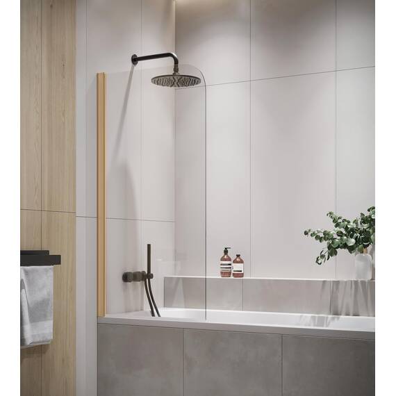 Badplaats Duschwand für Badewanne Torino 60 x 140 cm Gold - Drehbare Duschtrennwand mit 5 mm ESG Sicherheitsglas, Nano-Beschichtung