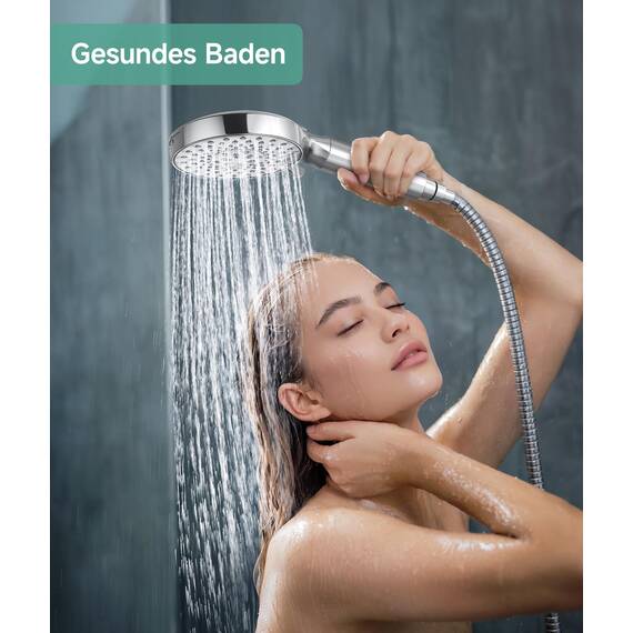SR SUN RISE Duschkopf mit Filter, Duschkopf mit Schlauch und Filterpatronen, 9-Funktionen-Handbrause mit 4 Duschfilter, Hochdruck Handbrause für Hartes Wasser, Rest-Chlor, Schwermetall, Bakterien