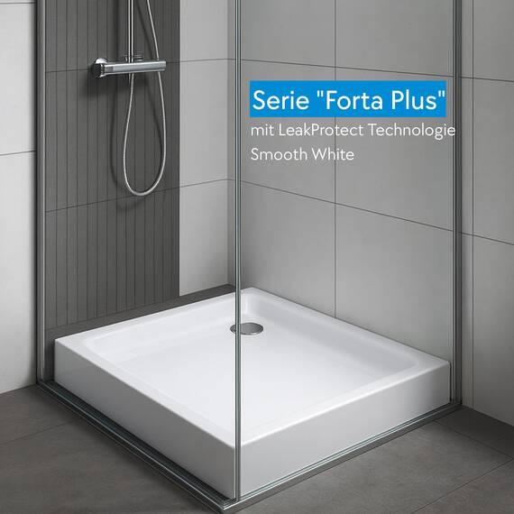 AQUABAD Duschwanne/Duschtasse | Komplettset Forta Plus mit LeakProtect Technologie Smooth White 90x90cm Quadrat | inkl. Ablaufgarnitur/Siphon Alcadran A49CR