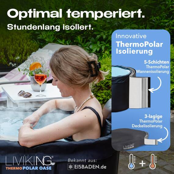 LIVIKING® Eisbad + Faltbare Badewanne Erwachsene [120 cm - 2in1 KOMFORT KOMPLETTSET] Eisbaden Tonne, Mobile Badewanne Outdoor & Eistonne – Jetzt Eintauchen! (Klassisch, Sand Beige)