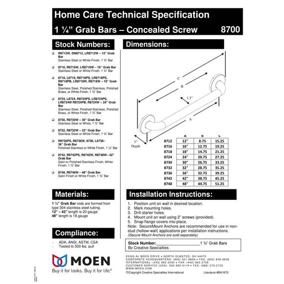 Moen R8732W Glacier Haltegriff, 81,3 cm