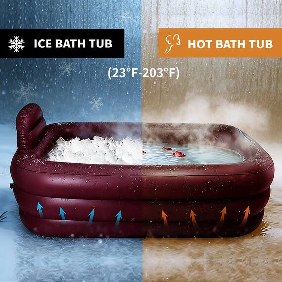 Nevife Aufblasbare Badewanne für Frauen – Freistehende tragbare Wanne PVC, Komfortboden & Kopfstütze – Perfekt für Eisbäder im Sommer, Spa-Abende, Camping – Inklusive Handpumpe, Rot
