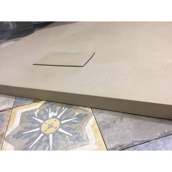 Duschwanne 80x100x2.6 Taubenbeige in Schieferoptik 2,6 cm Höhe aus thermogeformtem Acrylharz