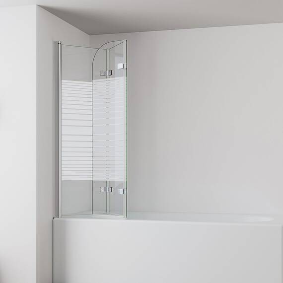 IMPTS 130x140cm Duschwand für Badewanne 3 teilig, Badewanne Glaswand Faltwand mit Streifen Milchglas, Duschtrennwand Faltbar Badewannenaufsatz Duschglaswand mit 6mm Nano Sicherheitsglas