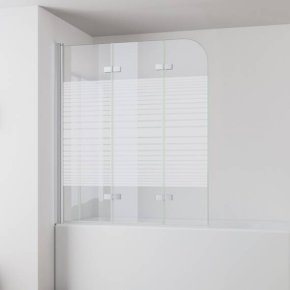 IMPTS 120x140cm Duschwand für Badewanne 3 teilig, Badewanne Glaswand Faltwand mit Streifen Milchglas, Duschtrennwand Faltbar Badewannenaufsatz Duschglaswand mit 6mm Nano Sicherheitsglas
