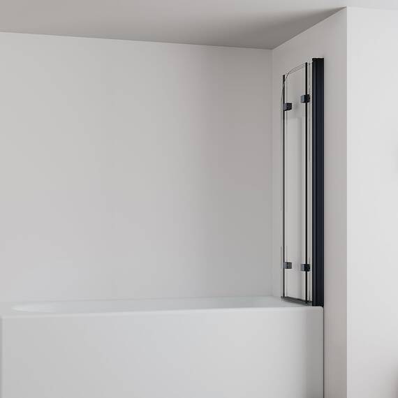 IMPTS Duschwand für Badewanne 120x140cm Schwarz, Faltwand Duschfaltwand 3 teilig Faltbar Badewannenaufsatz Duschtrennwand Badewannenwand Glas mit 6mm Nano Sicherheitsglas