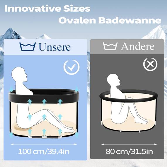 Keszing XL Erwachsene Ovales Eisbad Tonne für Athleten mit Isolierte Abdeckung, 478L tragbares Ice Bath tub für Kältetherapie, Faltbare Aufblasbare badewanne für den Innen- und Außenbereich