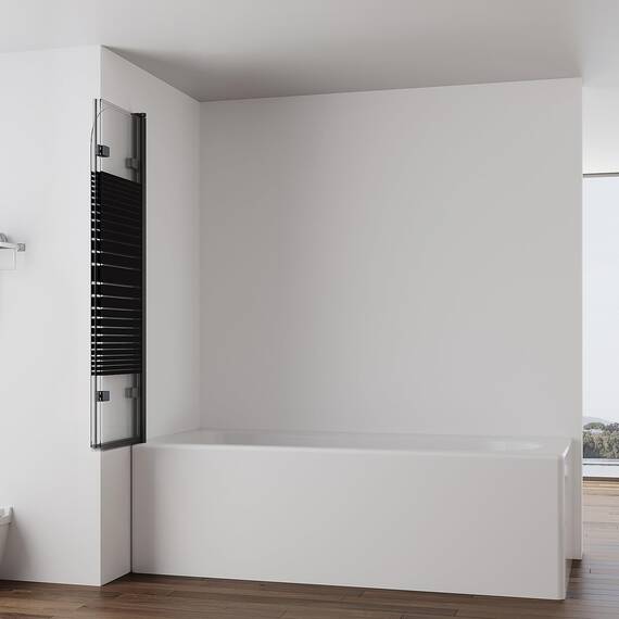 IMPTS Duschwand für Badewanne 130x140cm Schwarz, Faltwand Duschfaltwand 3 teilig mit Streifen Milchglas, Faltbar Badewannenaufsatz Duschtrennwand Badewannenwand Glas mit 6mm Nano Sicherheitsglas