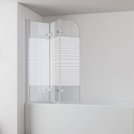 IMPTS 140x140cm Duschwand für Badewanne 3 teilig, Badewanne Glaswand Faltwand mit Streifen Milchglas, Duschtrennwand Faltbar Badewannenaufsatz Duschglaswand mit 6mm Nano Sicherheitsglas