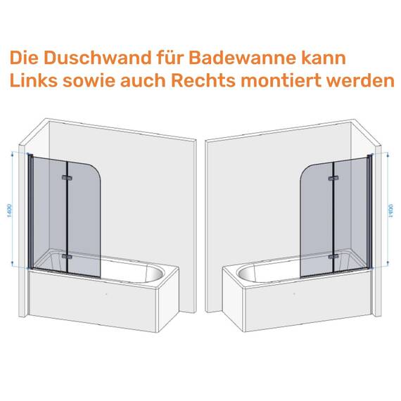 IMPTS Duschwand für Badewanne 110x140cm, Flatbar Duschwand 2-teilig Badewannenaufsatz Faltwand Duschtrennwand Duschabtrennung Badewannenfaltwand mit 6mm Sicherheitsglas