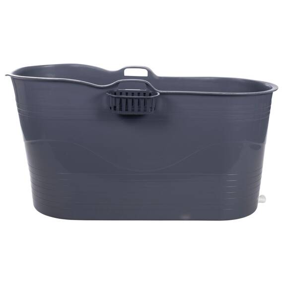 HelloBath® Mobile Badewanne XL 122x56x64 cm für Erwachsene | Tragbare Sitzbadewanne mit Abdeckhaube, Ablage, Seifenkorb & Ablaufschlauch | Badewanne für Dusche & Outdoor | Dunkelgrau