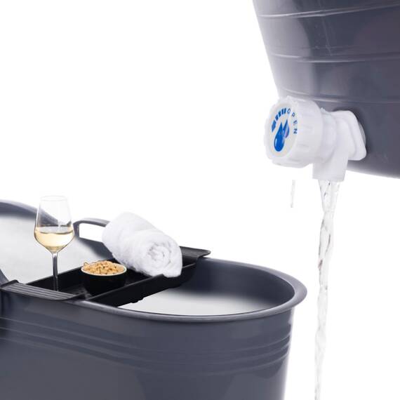 HelloBath® Mobile Badewanne XL 122x56x64 cm für Erwachsene | Tragbare Sitzbadewanne mit Abdeckhaube, Ablage, Seifenkorb & Ablaufschlauch | Badewanne für Dusche & Outdoor | Dunkelgrau