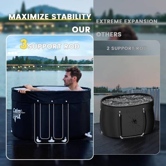 CalmMax Ovale Eisbadewanne mit Deckel für Sportler, 450 l, tragbarer Kalttauchbehälter für Kaltwassertherapie, 5 Schichten, Eisbäder zu Hause, im Fitnessstudio im Freien, 105 cm lang