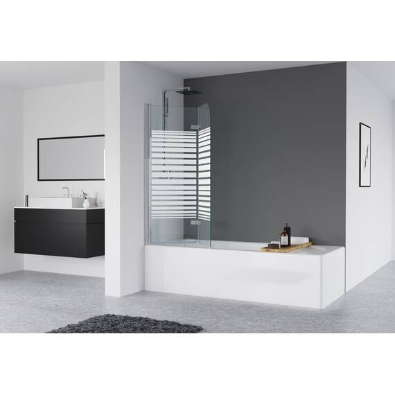 IMPTS 100x140cm Duschwand für Badewanne 2 TLG. Faltwand Duschtrennwand mit Milchglas Streifen Badewannenaufsatz Duschabtrennung 6mm ESG-Sicherheitsglas teilsatiniert, inkl. Nanobeschichtung