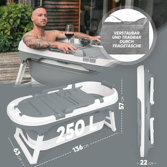 Balneo Vital® Faltbare mobile Badewanne XL mit Badewannenablage & Massagerollen für Erwachsene & Kinder | freistehend für Badezimmer | Ihre tragbare klappbare Bathtub für Dusche & Outdoor