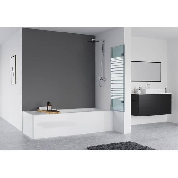 IMPTS 120x140cm Duschwand für Badewanne 2 TLG. Faltwand Duschtrennwand mit Milchglas Streifen Badewannenaufsatz Duschabtrennung 6mm ESG-Sicherheitsglas teilsatiniert, inkl. Nanobeschichtung