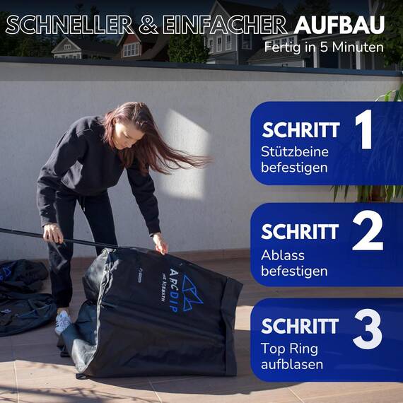 poolomio® Eisbad Premium Eistonne Ø 80cm für Zuhause und Outdoor | 350 L Eisfass Tonne für Eisbaden und Kältetherapie | Set mit Isolierabdeckung, Thermometer und Tragetasche