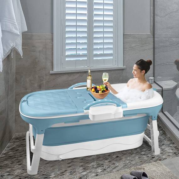 YRHome Faltbare Badewanne Wanne Erwachsene XXL, 148 x 60 x 53 cm Tragbare Klappbadewanne Foldable Bathtub Klappbare mobile Badewanne mit Abdeckung, Kissen, Massagerollen für kleine Badezimmer, Dusche