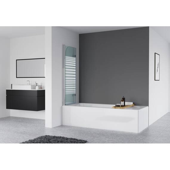 IMPTS 120x140cm Duschwand für Badewanne 2 TLG. Faltwand Duschtrennwand mit Milchglas Streifen Badewannenaufsatz Duschabtrennung 6mm ESG-Sicherheitsglas teilsatiniert, inkl. Nanobeschichtung