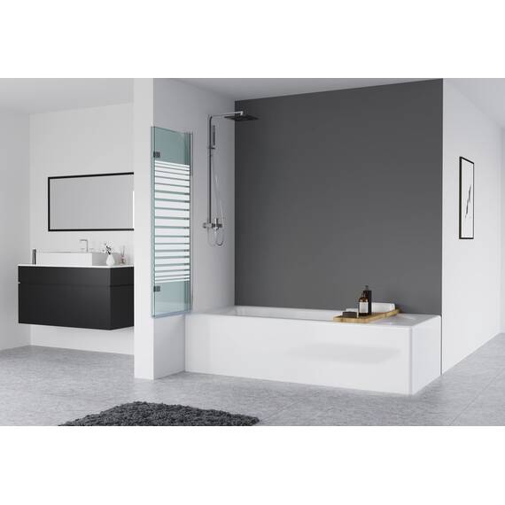 IMPTS 100x140cm Duschwand für Badewanne 2 TLG. Faltwand Duschtrennwand mit Milchglas Streifen Badewannenaufsatz Duschabtrennung 6mm ESG-Sicherheitsglas teilsatiniert, inkl. Nanobeschichtung