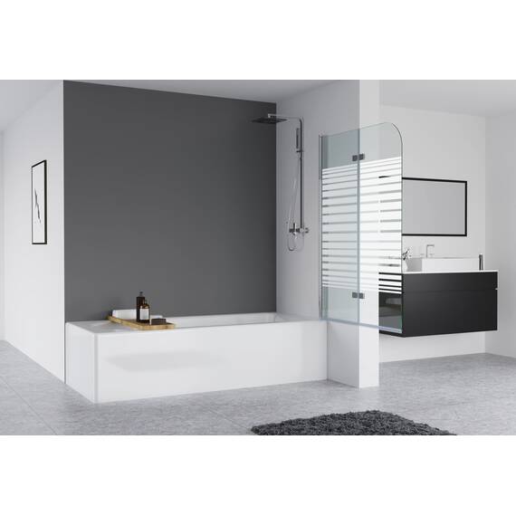 IMPTS 120x140cm Duschwand für Badewanne 2 TLG. Faltwand Duschtrennwand mit Milchglas Streifen Badewannenaufsatz Duschabtrennung 6mm ESG-Sicherheitsglas teilsatiniert, inkl. Nanobeschichtung