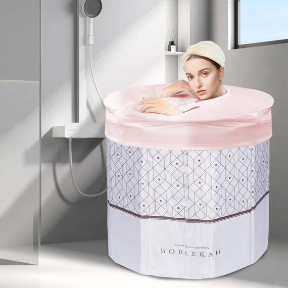 Sinbide Badewanne Tragbare und faltbare Kinderbadewanne für Erwachsene und Kinder Geeignet für Saunaduschen und Eisbäder Freistehende Badewanne Installationsfrei 65x65x70 cm（LxBxH) (Grau)