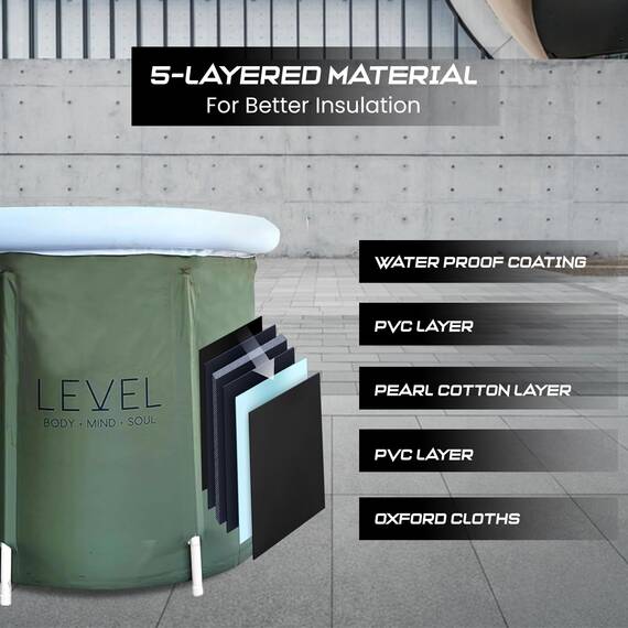 Level Body Mind Soul - Tragbares Eisbad mit inkludierter Abdeckung, grünes Camouflage - Eisbad für Sportler, Muskelregeneration nach dem Training - Aufblasbare tragbare Eisbadewanne 75x75 cm