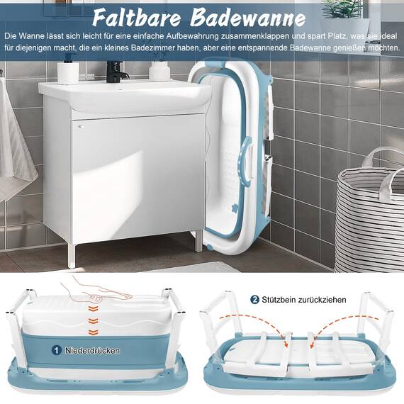 YRHome Faltbare Badewanne Wanne Erwachsene XXL, 148 x 60 x 53 cm Tragbare Klappbadewanne Foldable Bathtub Klappbare mobile Badewanne mit Abdeckung, Kissen, Massagerollen für kleine Badezimmer, Dusche