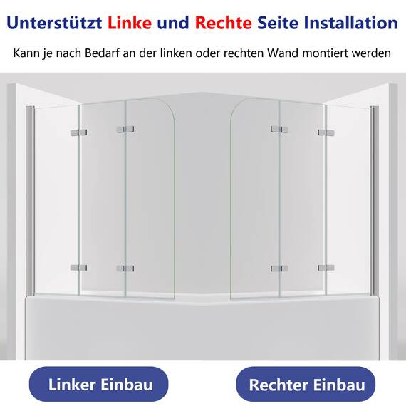 IMPTS 130x140cm Duschwand für Badewanne 3 teilig, Badewanne Glaswand Faltwand Duschtrennwand Faltbar Badewannenaufsatz Duschglaswand mit 6mm Nano Sicherheitsglas