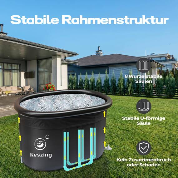 Keszing XL Erwachsene Ovales Eisbad Tonne für Athleten mit Isolierte Abdeckung, 478L tragbares Ice Bath tub für Kältetherapie, Faltbare Aufblasbare badewanne für den Innen- und Außenbereich
