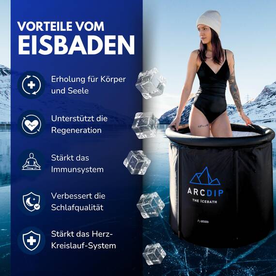poolomio® Eisbad Premium Eistonne Ø 80cm für Zuhause und Outdoor | 350 L Eisfass Tonne für Eisbaden und Kältetherapie | Set mit Isolierabdeckung, Thermometer und Tragetasche