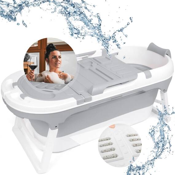 Balneo Vital® Faltbare mobile Badewanne XL mit Badewannenablage & Massagerollen für Erwachsene & Kinder | freistehend für Badezimmer | Ihre tragbare klappbare Bathtub für Dusche & Outdoor