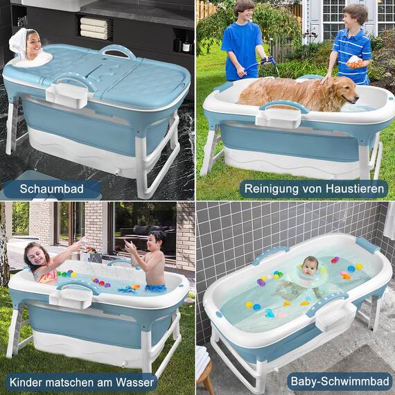 YRHome Faltbare Badewanne Wanne Erwachsene XXL, 148 x 60 x 53 cm Tragbare Klappbadewanne Foldable Bathtub Klappbare mobile Badewanne mit Abdeckung, Kissen, Massagerollen für kleine Badezimmer, Dusche