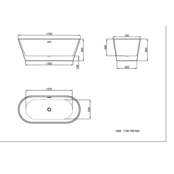 Jet-Line Design Moderne Badewanne Freistehend Lausanne II Weiß Ergonomisches und Pflegeleichtes Acryl Luxuriöses Badeerlebnis für Ihr Badezimmer 170 x 80 x 58 cm