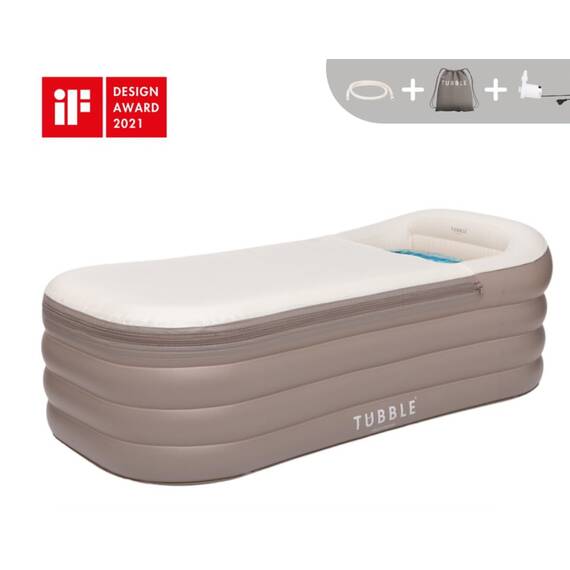 Tubble® Compact Badewanne Aufblasbar Ambient Taupe 200 Liter - Kleine Faltbare Badewanne für Erwachsene bis 170 cm, Aufbau in 1min, Für Indoor und Outdoor, Home Spa & Eisbad