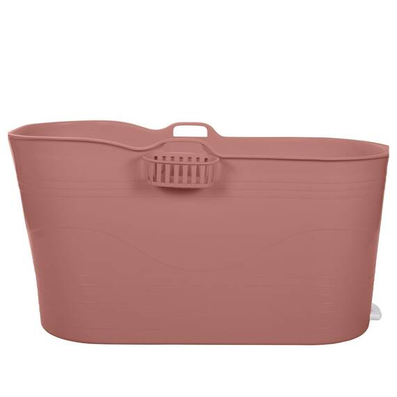 HelloBath® Mobile Badewanne XL 122x56x64 cm für Erwachsene | Tragbare Sitzbadewanne mit Abdeckhaube, Ablage, Seifenkorb & Ablaufschlauch | Badewanne für Dusche & Outdoor | Terrakotta