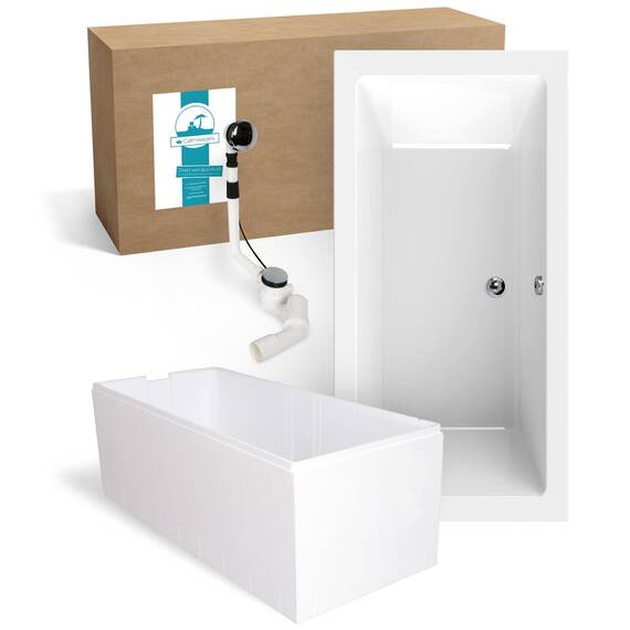 Calmwaters® Acryl Premium Badewanne Komplettset 200x90 cm - Made in EU - mit Wannenträger & Ablaufgarnitur - Duo-Badewanne 2 Personen