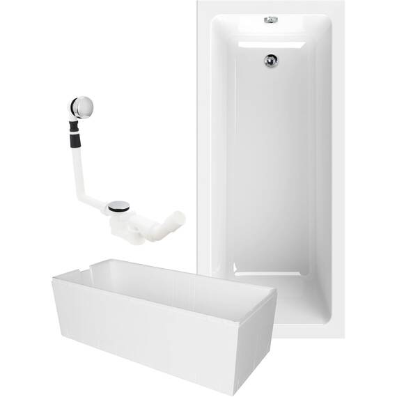 Calmwaters® Rechteck Badewanne Komplettset 170x75 cm mit Wannenträger & Ablaufgarnitur, Körperformwanne, Set Acryl-Badewanne komplett, Rechteckbadewanne Modern Square 170 x 75 cm, Weiß