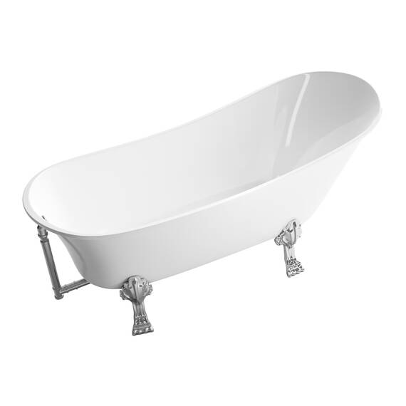 Freistehende Badewanne PARIS Acryl - 176 x 71 cm - Nostalgie Wanne aus Sanitäracryl mit Metallfüßen Farbe:Weiß Glänzend, Standarmatur:Ohne Standarmatur, Farbe der Füße:chrom